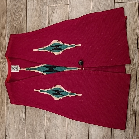Ortega's Other - RARE Ortega's Chimayo Red‎ Hand Woven Southwestern Aztec Wool L Vest 50s 60s VTG